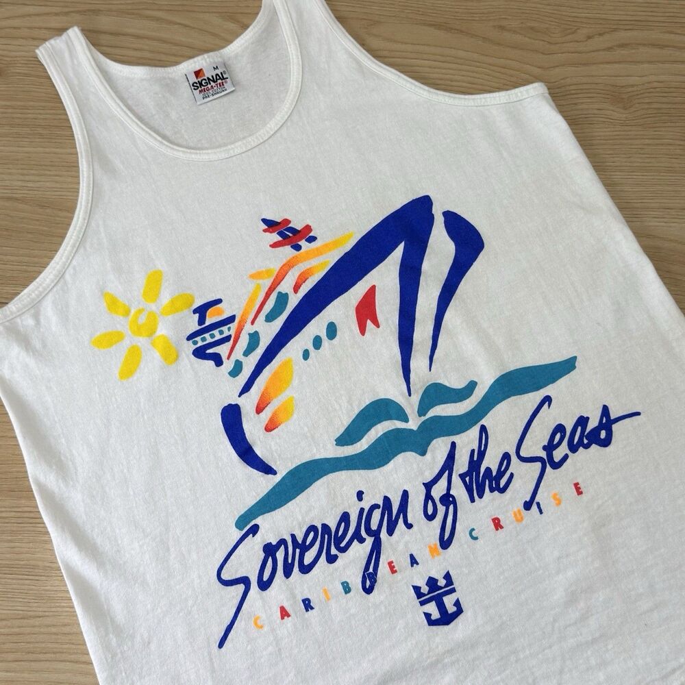 Vtg 90s Royal Caribbbean Tank Top Men Size M Retro Sovereign of the Seas Cruise